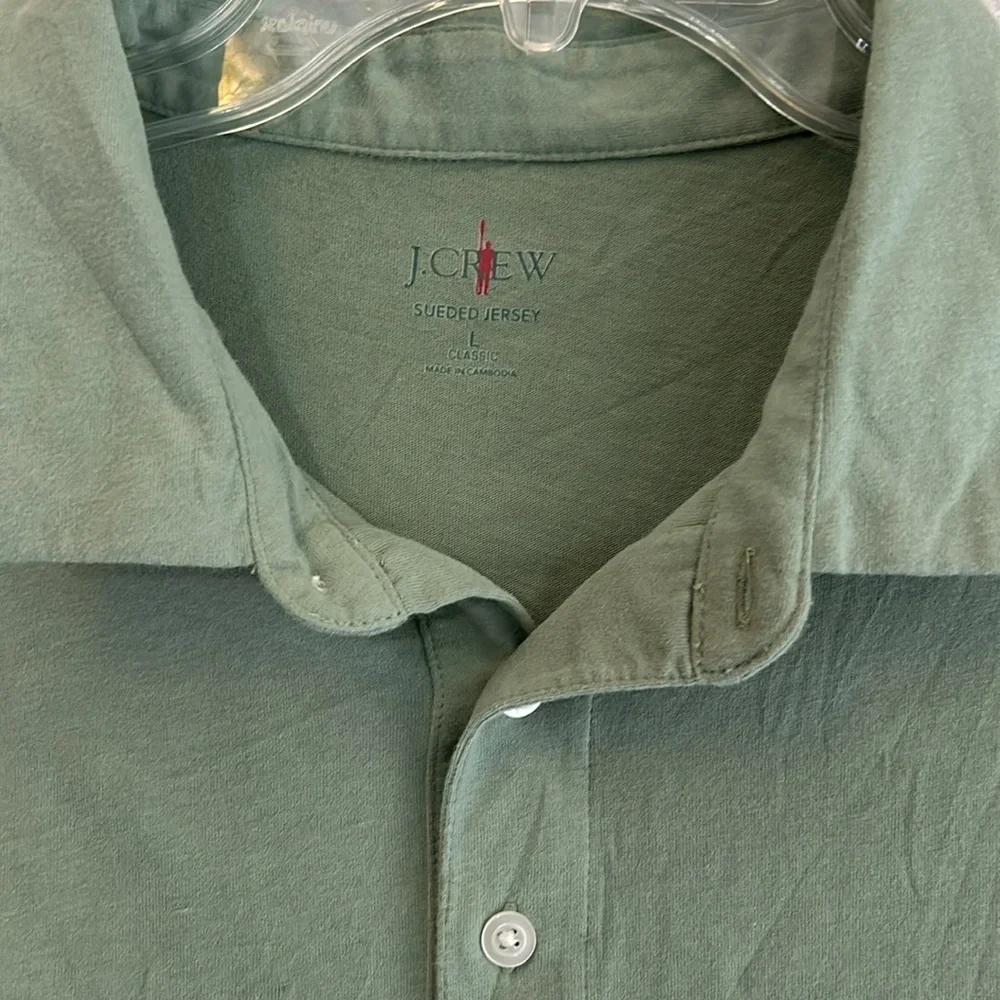 J. Crew Mens Large Sueded Cotton Polo Shirt Tshirt Green Preppy Short Sleeve